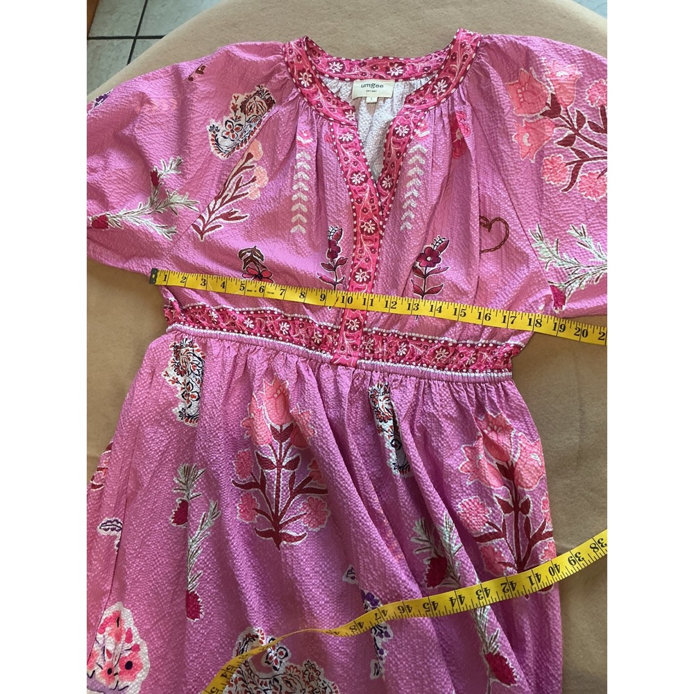 Umgee Midi Dress Womens Large Pink Excellent Boho Floral Seersucker C5766 - Picture 3 of 7